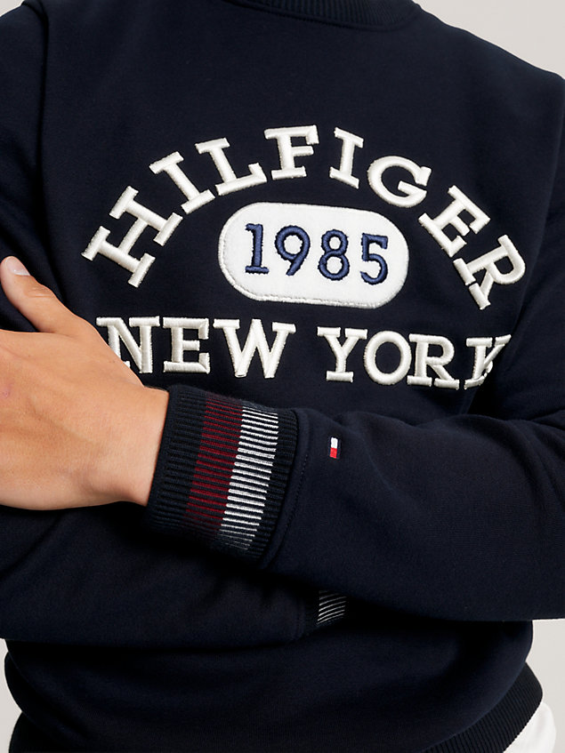 blue college sweatshirt met hilfiger monotype-logo voor heren - tommy hilfiger