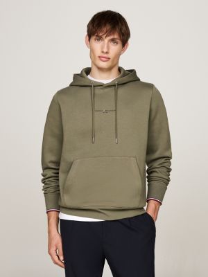 green hoodie met streepdetail langs de mouwboorden voor heren - tommy hilfiger