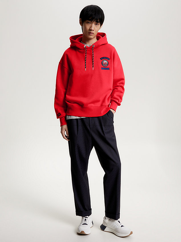 orange mountain badge archive fit hoody for men tommy hilfiger