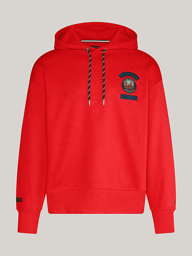 orange mountain badge archive fit hoody for men tommy hilfiger