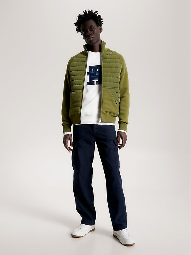 green mixed media zip-thru sweatshirt for men tommy hilfiger
