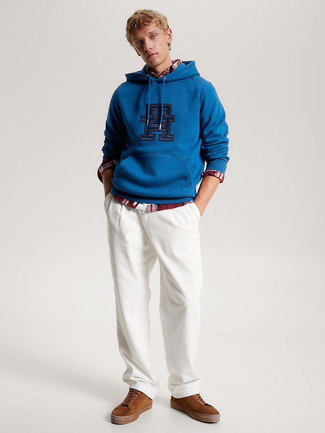 blue hoodie met th-monogram-appliqué voor heren - tommy hilfiger