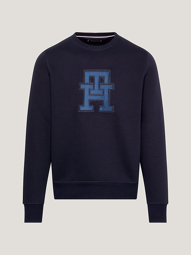 blue th monogram appliqué sweatshirt for men tommy hilfiger