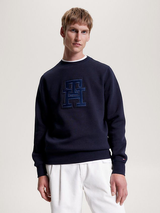 blue th monogram appliqué sweatshirt for men tommy hilfiger
