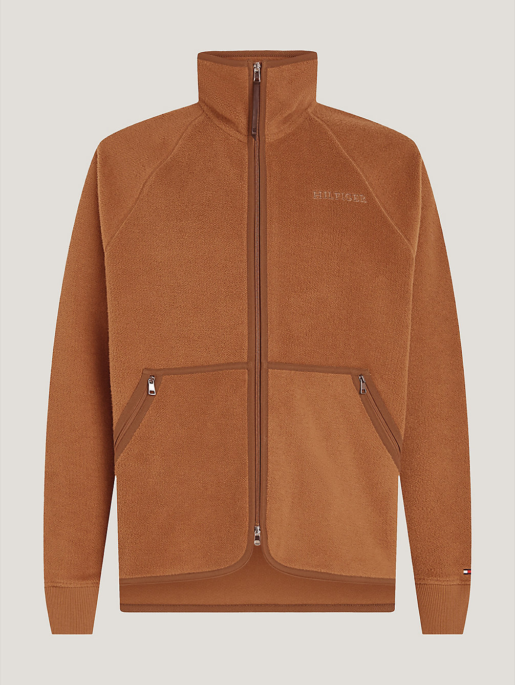 brown archive trui met rits en hilfiger monotype-logo voor heren - tommy hilfiger