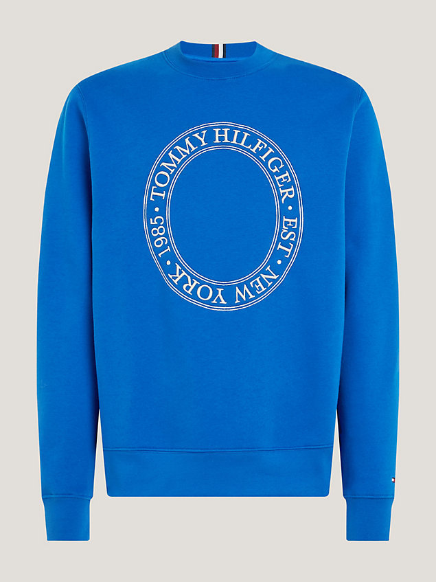 blue sweatshirt met ronde hals en geborduurd logo voor heren - tommy hilfiger