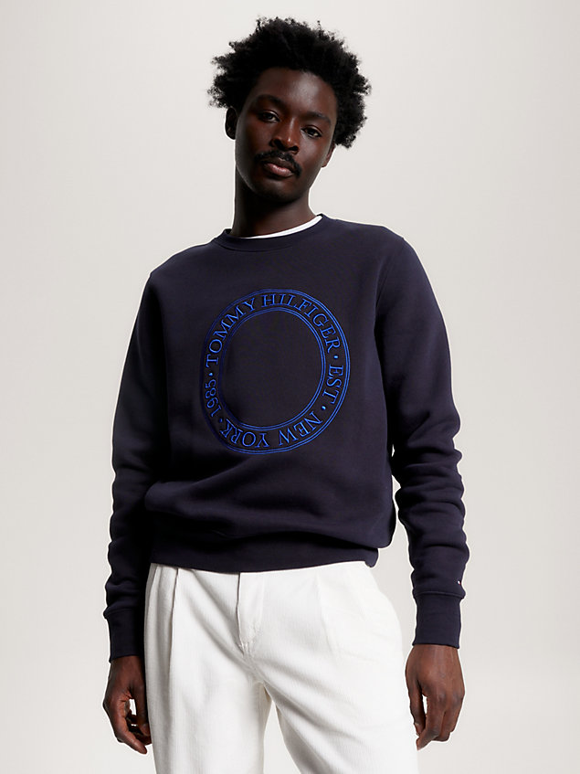 blue logo embroidery crew neck sweatshirt gift for men tommy hilfiger