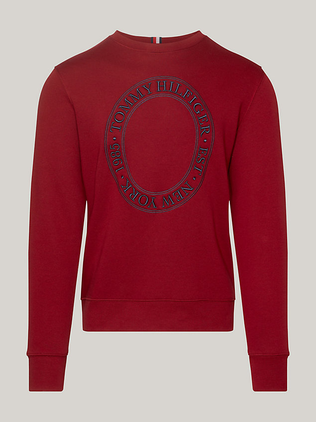 red sweatshirt met ronde hals en geborduurd logo voor heren - tommy hilfiger