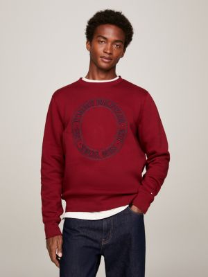 Logo Embroidery Crew Neck Sweatshirt Gift, Red