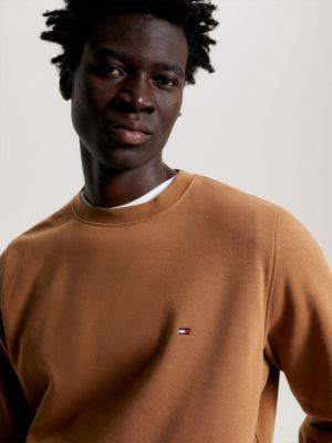 Flag Embroidery Crew Neck Sweatshirt Brown Tommy Hilfiger