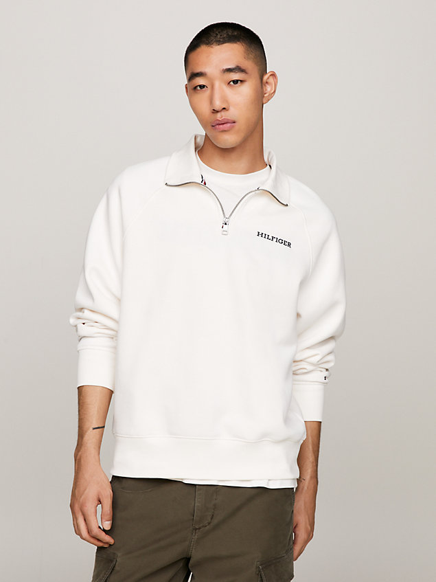 white hilfiger monotype quarter-zip archive fit sweatshirt for men tommy hilfiger