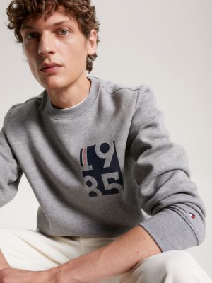 Tommy Hilfiger Herren-Sweatshirt aus Bio-Baumwolle in Grau mit  Rundhalsausschnitt