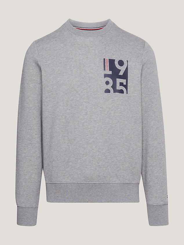 grey logo print crew neck sweatshirt for men tommy hilfiger