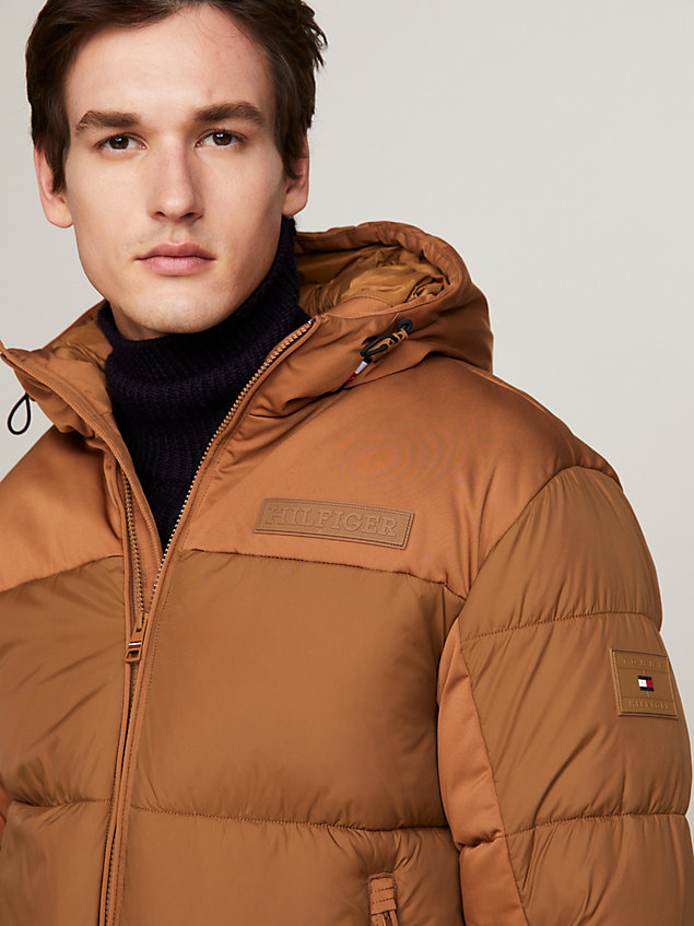 brown th warm hooded new york puffer jacket for men tommy hilfiger