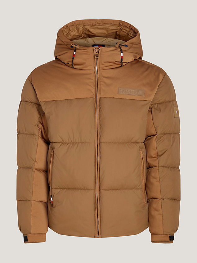 brown th warm hooded new york puffer jacket for men tommy hilfiger