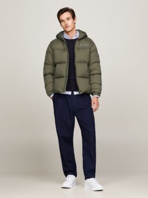 Garment Dyed Hooded New York Puffer Jacket Khaki Tommy Hilfiger