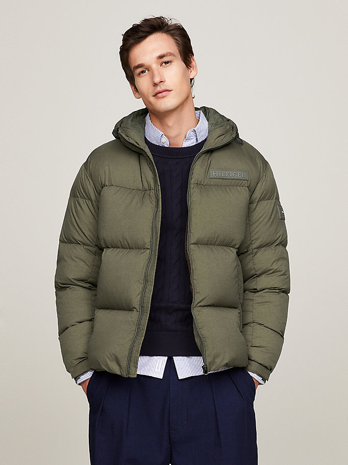 Garment Dyed Hooded New York Puffer Jacket | Khaki | Tommy Hilfiger