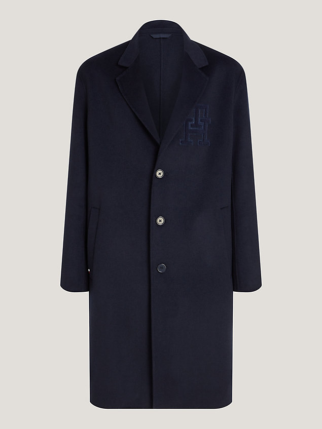 cappotto monopetto con monogramma oversize in lana blue da uomo tommy hilfiger