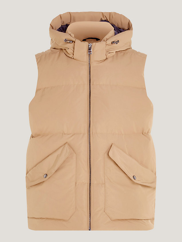 brown th warm down hooded recycled gilet for men tommy hilfiger