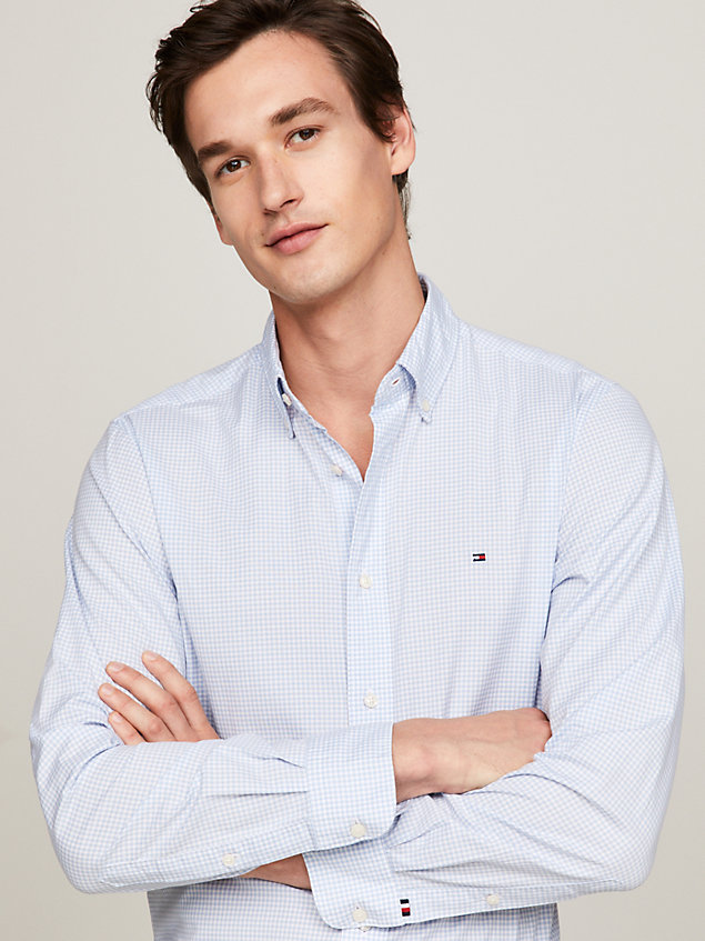 chemise coupe standard à motif vichy blue pour hommes tommy hilfiger
