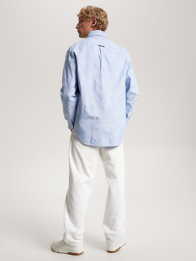 blue th monogram premium regular fit oxford shirt for men tommy hilfiger