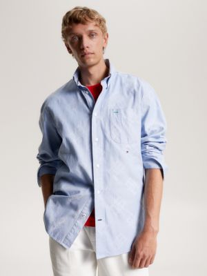 Camisa Tommy Hilfiger Masculina Regular Fit Cotton Oxford Azul