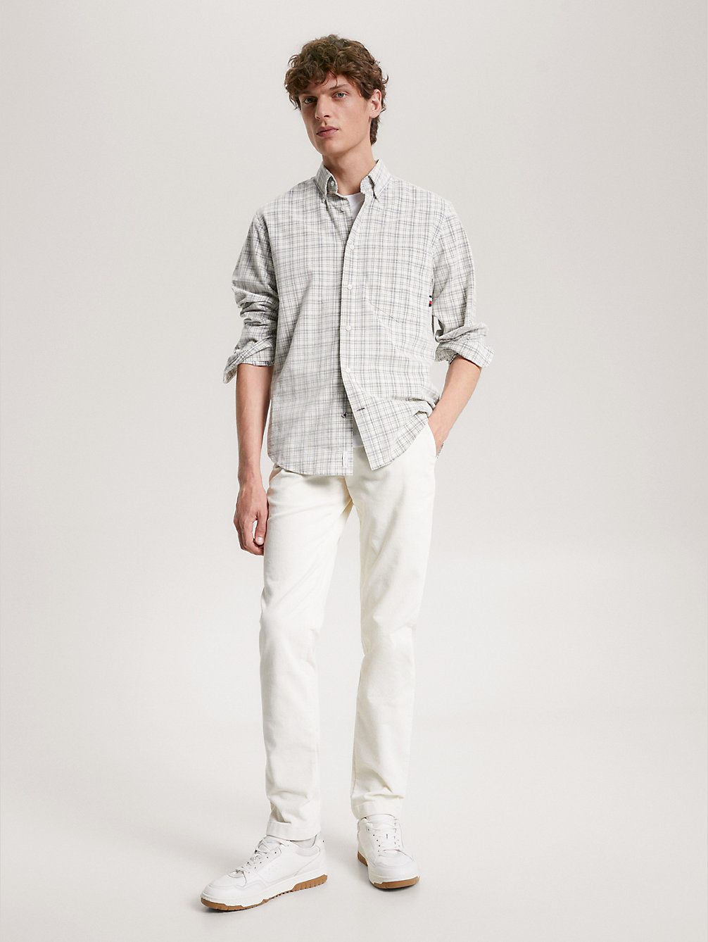 white regular fit cord-hemd mit schottenkaros für herren - tommy hilfiger