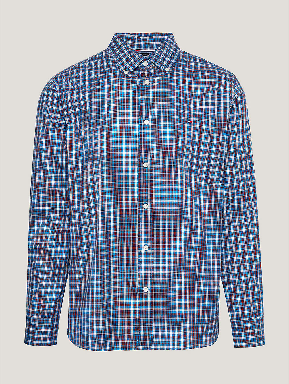 blue regular fit hemd mit mikro-schottenkaros für herren - tommy hilfiger