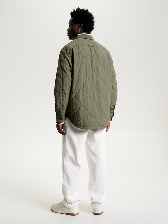 khaki quilted logo archive fit overshirt for men tommy hilfiger