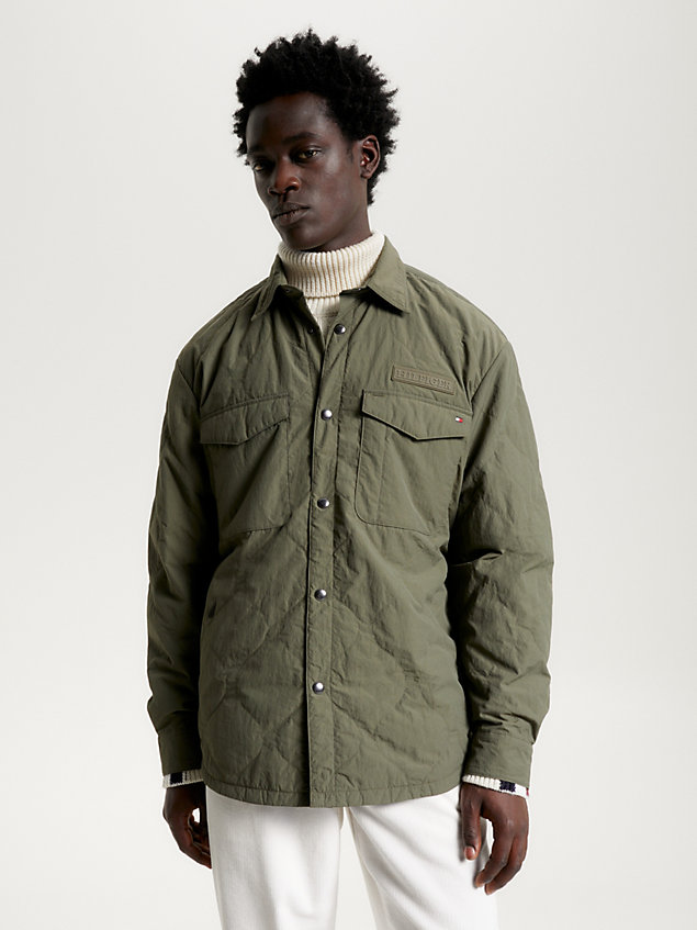 khaki quilted logo archive fit overshirt for men tommy hilfiger