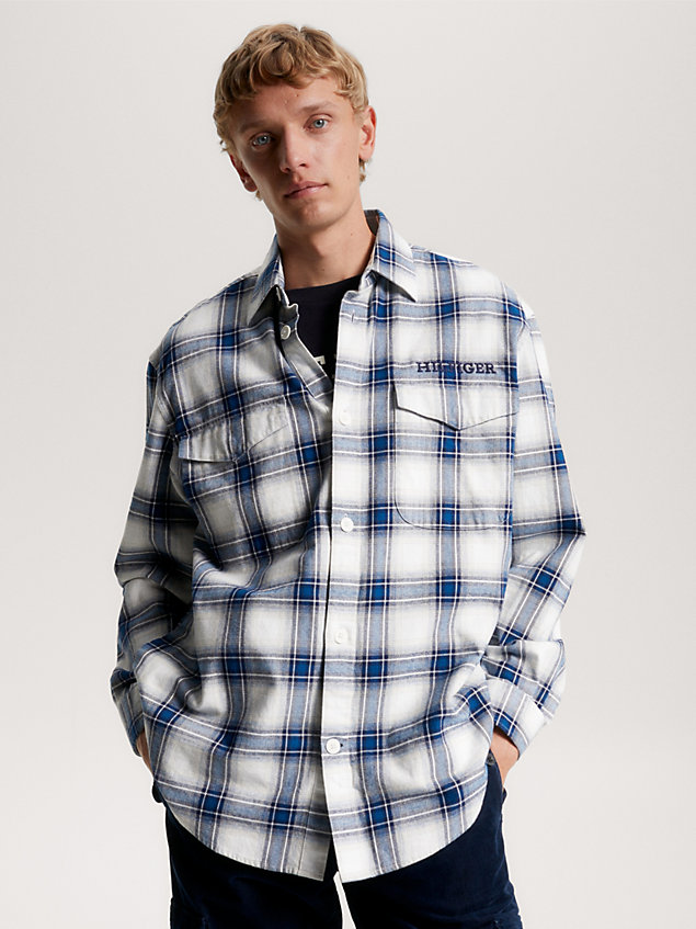 grey shadow check archive fit overshirt for men tommy hilfiger