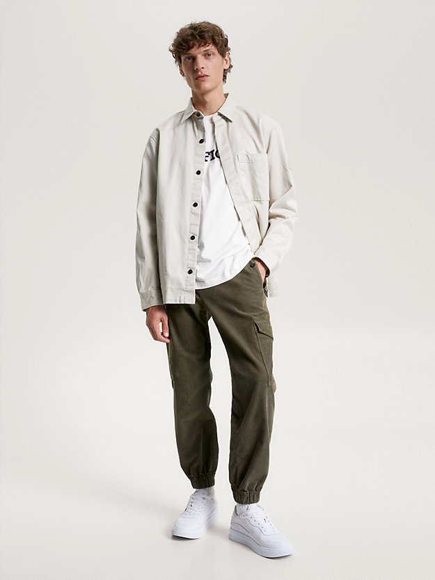 beige twill relaxed fit overshirt for men tommy hilfiger
