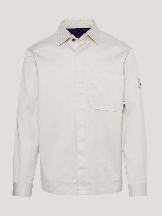 beige relaxed fit twill overshirt voor heren - tommy hilfiger