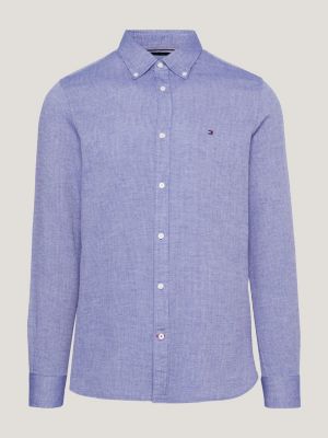 blue gebürstetes slim fit hemd mit dobby-effekt für herren - tommy hilfiger