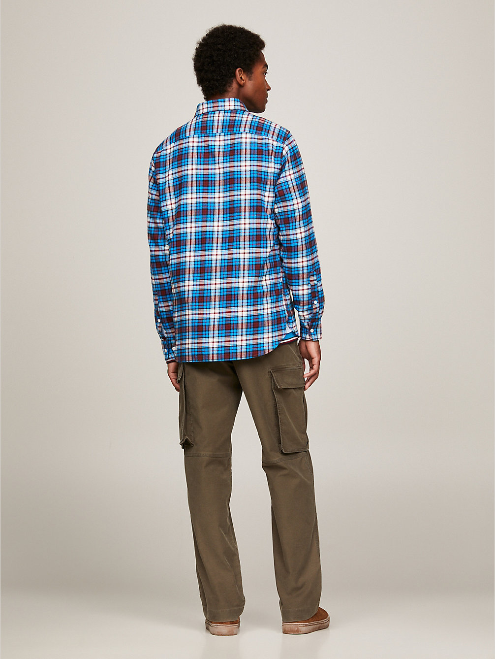 chemise coupe standard en coton brossé tartan blue pour hommes tommy hilfiger