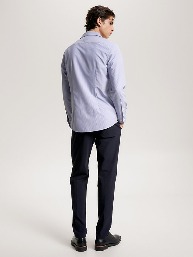blue slim fit overhemd met streep voor heren - tommy hilfiger