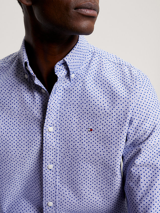 blue regular fit oxford-overhemd met microstip voor heren - tommy hilfiger