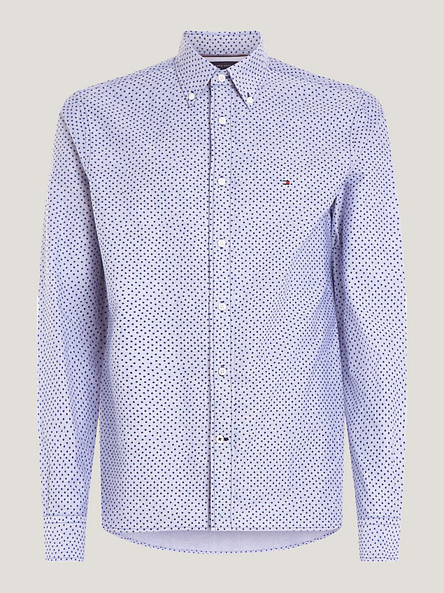blue regular fit oxford-overhemd met microstip voor heren - tommy hilfiger