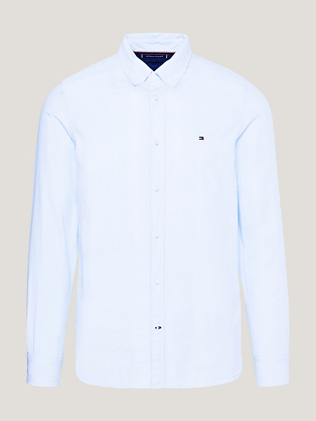blue slim oxford-overhemd met ton-sur-ton streep voor heren - tommy hilfiger