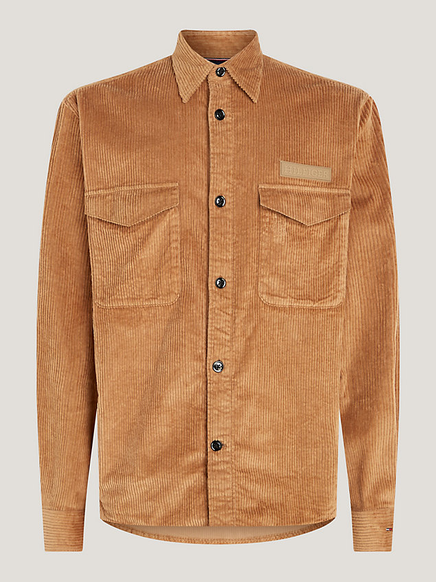 brown archive fit cord-overshirt mit logo für herren - tommy hilfiger