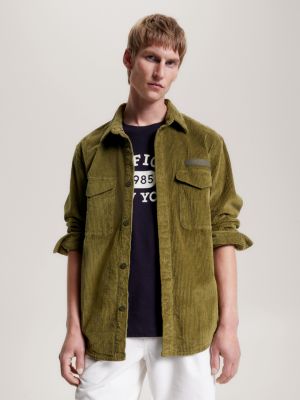 Brushed Canvas Casual Fit Check Overshirt, Green