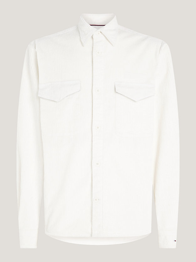 white logo archive fit corduroy overshirt for men tommy hilfiger