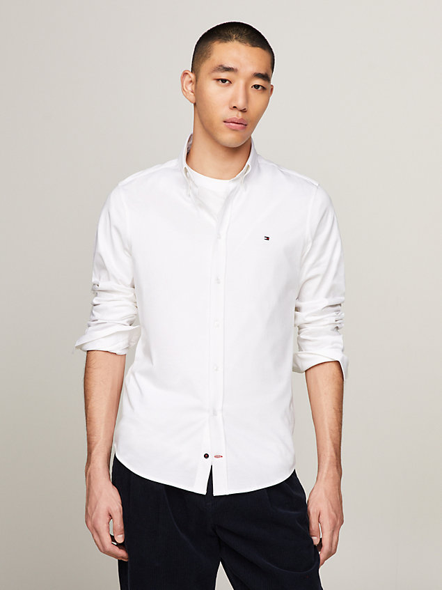 white dżersejowa koszula o wąskim kroju dla mężczyźni - tommy hilfiger
