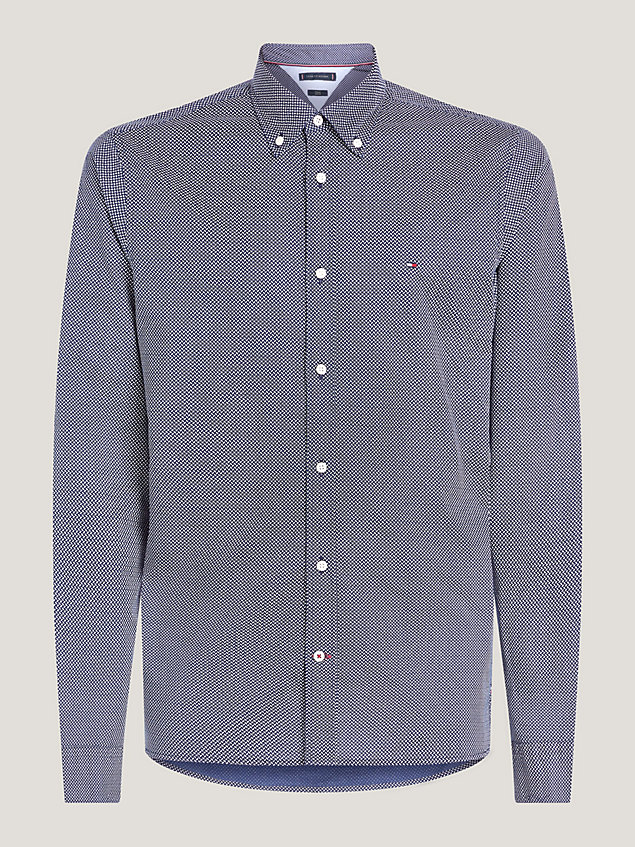 blue micro print slim fit shirt for men tommy hilfiger