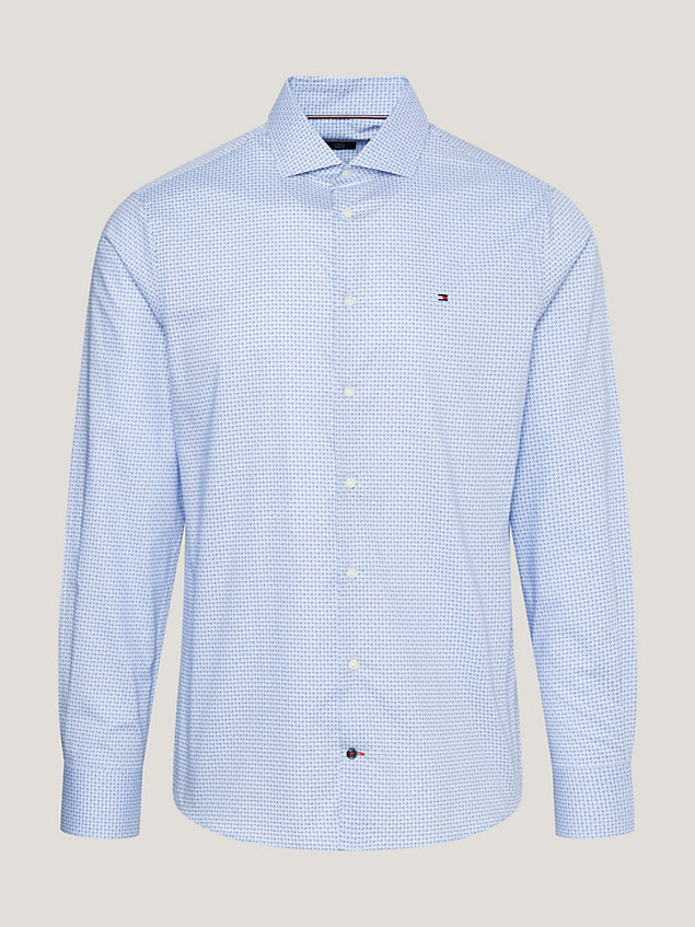 blue slim fit overhemd met microprint voor heren - tommy hilfiger