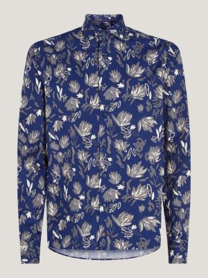 grey floral print slim fit shirt for men tommy hilfiger