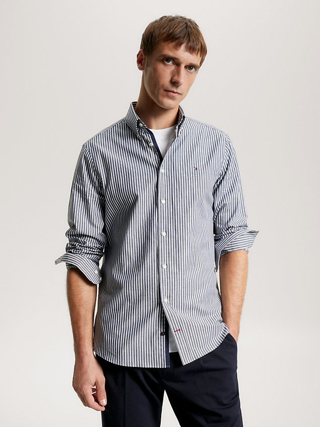 blue stripe slim fit twill shirt for men tommy hilfiger