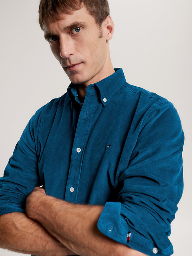 chemise coupe standard en velours côtelé blue pour hommes tommy hilfiger
