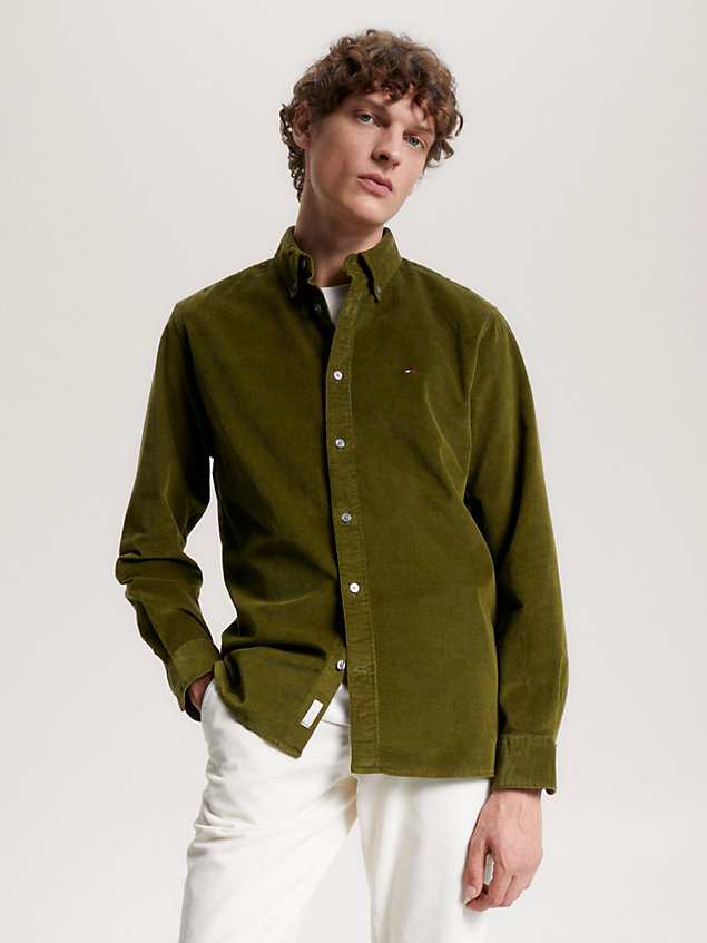chemise coupe standard en velours côtelé green pour hommes tommy hilfiger