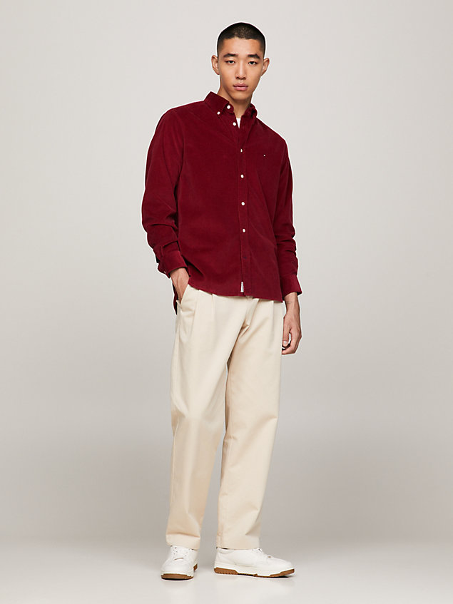camisa de pana con corte regular y logo red de hombre tommy hilfiger